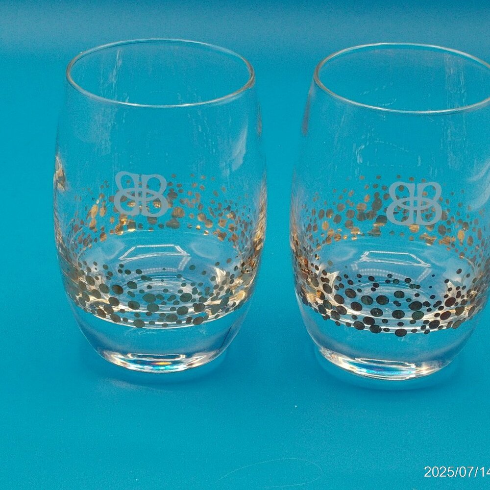 Vintage Bailey's Irish Cream Gold Dot Confetti Low Ball Glasses EUC